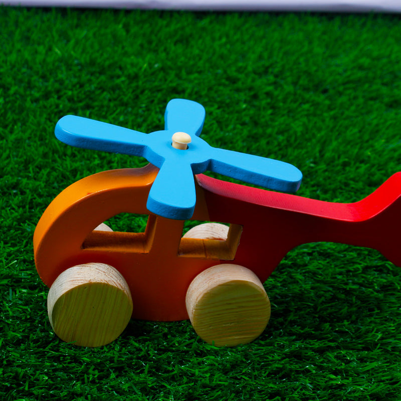 Helicopter Wooden Toy With Wheels