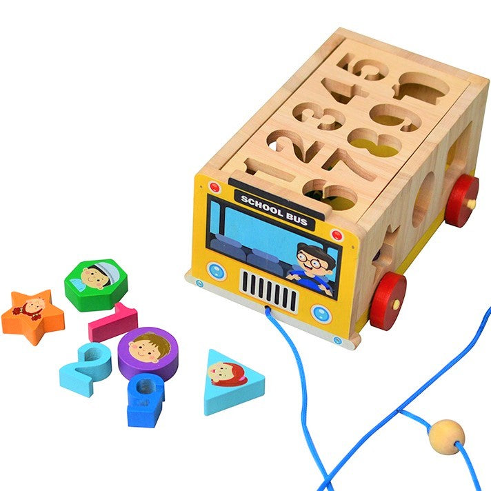 Little Jamun School Bus Shape Sorter & Pull Along Toy