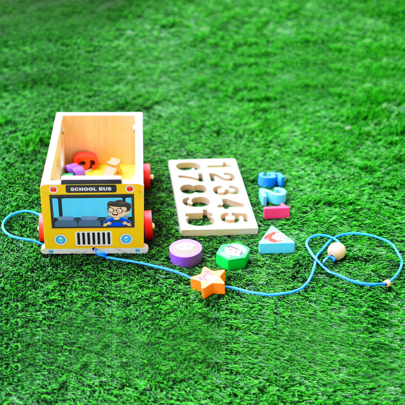 Little Jamun School Bus Shape Sorter & Pull Along Toy