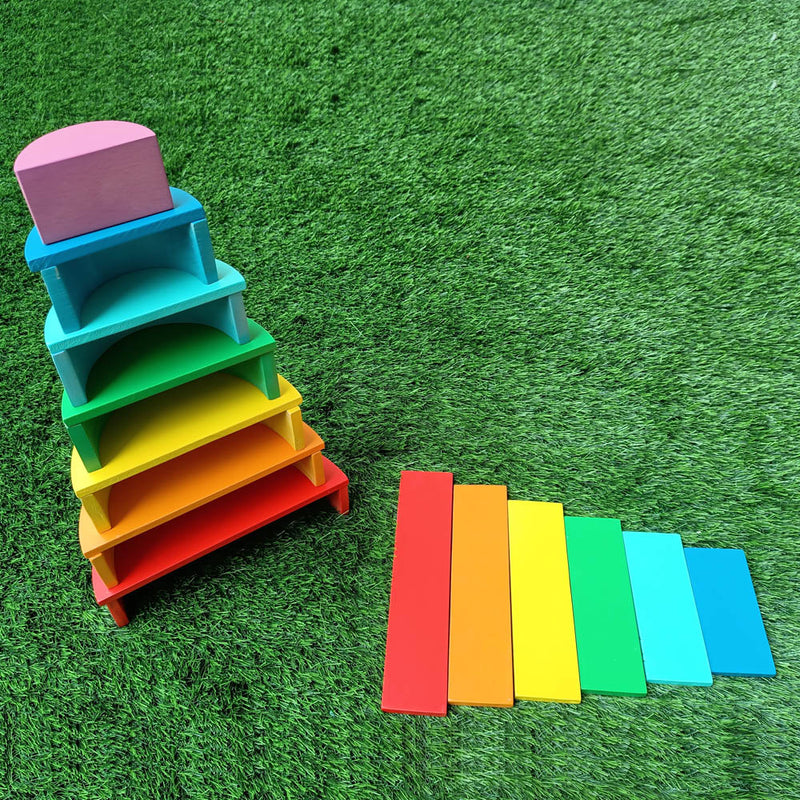 Little Jamun Rainbow Stacker, Semi-Circles & Planks - Set Of 7