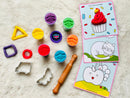 6 bright colored clay dough in tubs, metal car & butterfly shaped dough cutter,kids dough kneader & acitivity cards