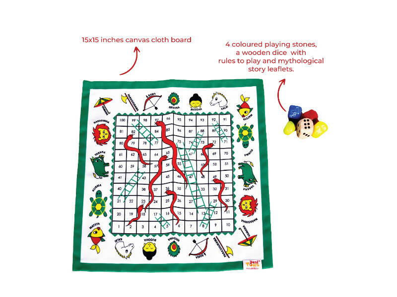 Dashavatar Snakes & Ladders/Saap Seedi, Classic Strategy Board Game with Canvas Fabric Board, Based on Indian Mythological Story