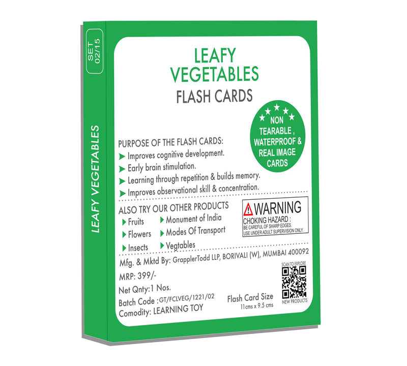 Leafy Vegetables Flash Cards |GrapplerTodd Flashcards for Kids Early Learning Flash Cards Easy and Fun Way of Learning 6 Months to 6 Years Babies