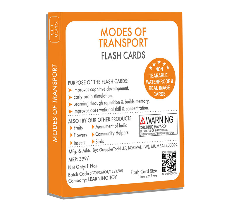 Modes Of Transport Flash Cards |GrapplerTodd Flashcards for Kids Early Learning Flash Cards Easy and Fun Way of Learning 6 Months to 6 Years Babies
