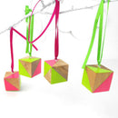 NEON vibes - NATURAL WOODEN CUBE ORNAMENT  - PACK OF 2 (Personalization Available )