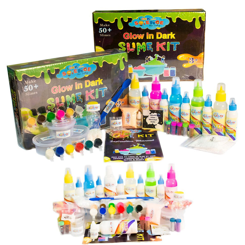 JoGenii, Link With Science 82 Pieces Ultimate Slime Making Kit for Kids  Combo Pack of 2 - Glow in Dark. Make 80+ Slimes
