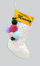 OCHRE HUE WITH POLKA & POM POMS STOCKING  (Personalization Available )