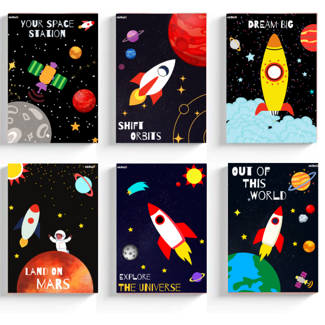 Outer Space prints for Kids Room | 6 Pieces