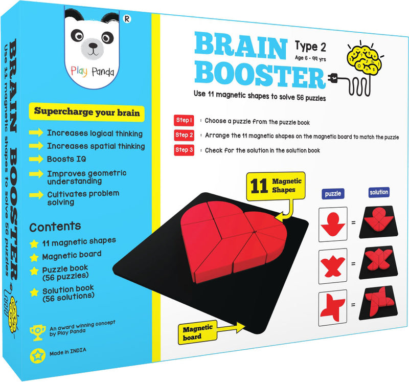 Brain Booster Set 2 - 56 puzzles designed to boost intelligence - with Magnetic Shapes, Magnetic Board, Puzzle Book and Solution Book
