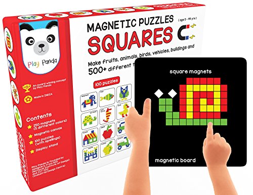 Magnetic Puzzles : Squares with 250 Colorful Magnets, 100 Puzzle Book, Magnetic Board and Display Stand