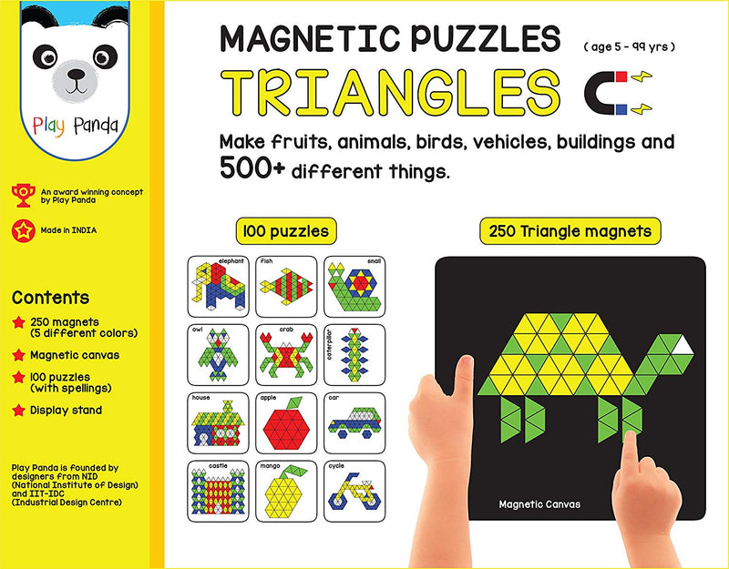 New Magnetic Puzzles : Triangles with 200 Colorful Magnets, 100 puzzle Book, Magnetic Board and Display Stand