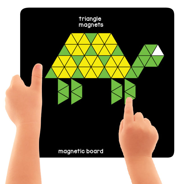 New Magnetic Puzzles : Triangles with 200 Colorful Magnets, 100 puzzle Book, Magnetic Board and Display Stand