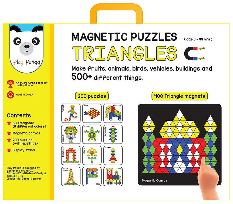 Magnetic Puzzles : Triangles with 400 Magnets, 200 puzzles, Magnetic Board and Display Stand