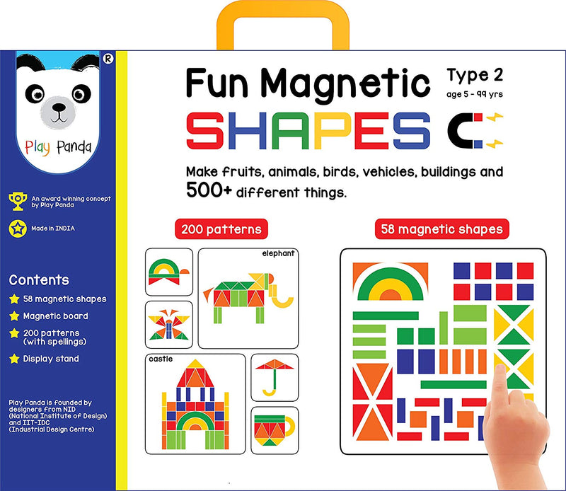 Fun Magnetic Shapes (junior) : Type 2 with 58 Magnetic Shapes, 200 Pattern Book, Magnetic Board and Display Stand
