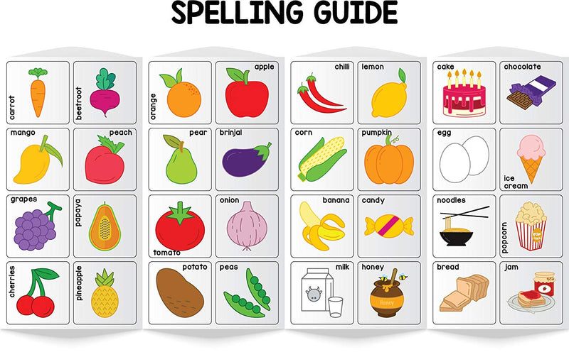 Magnetic Learn to Spell : Food with 32 Picture Magnets, 72 Letter Magnets, Magnetic Board and Spelling Guide