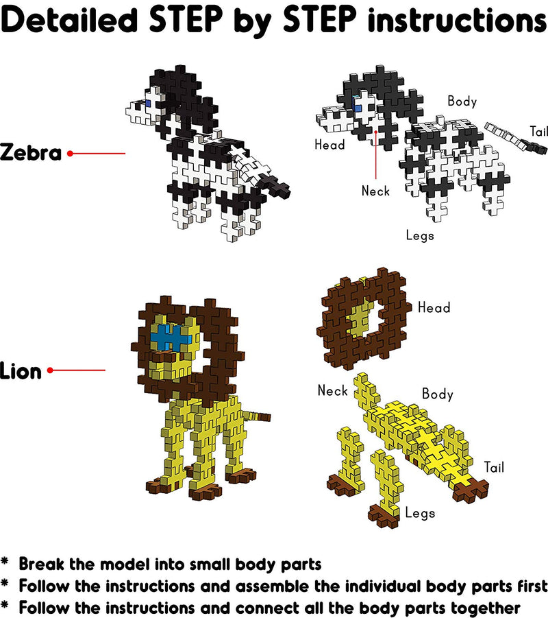 Fixi Bricks Jungle Tube 2 - Lion and Zebra - With 110 pcs, Detailed Assembly Instructions and Storage Tube - Small Parts (Age 6-99 years)