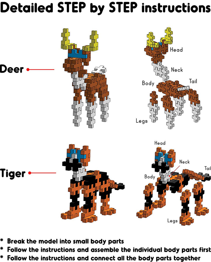 Fixi Bricks Jungle Tube 3 - Tiger and Deer - With 110 pcs, Detailed Assembly Instructions and Storage Tube - Small Parts (Age 6-99 years)