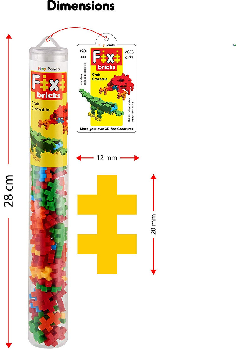 Fixi Bricks Aqua Tube 3 - Crocodile and Crab - With 120 pcs, Detailed Assembly Instructions and Storage Tube - Small Parts (Age 6-99 yrs)