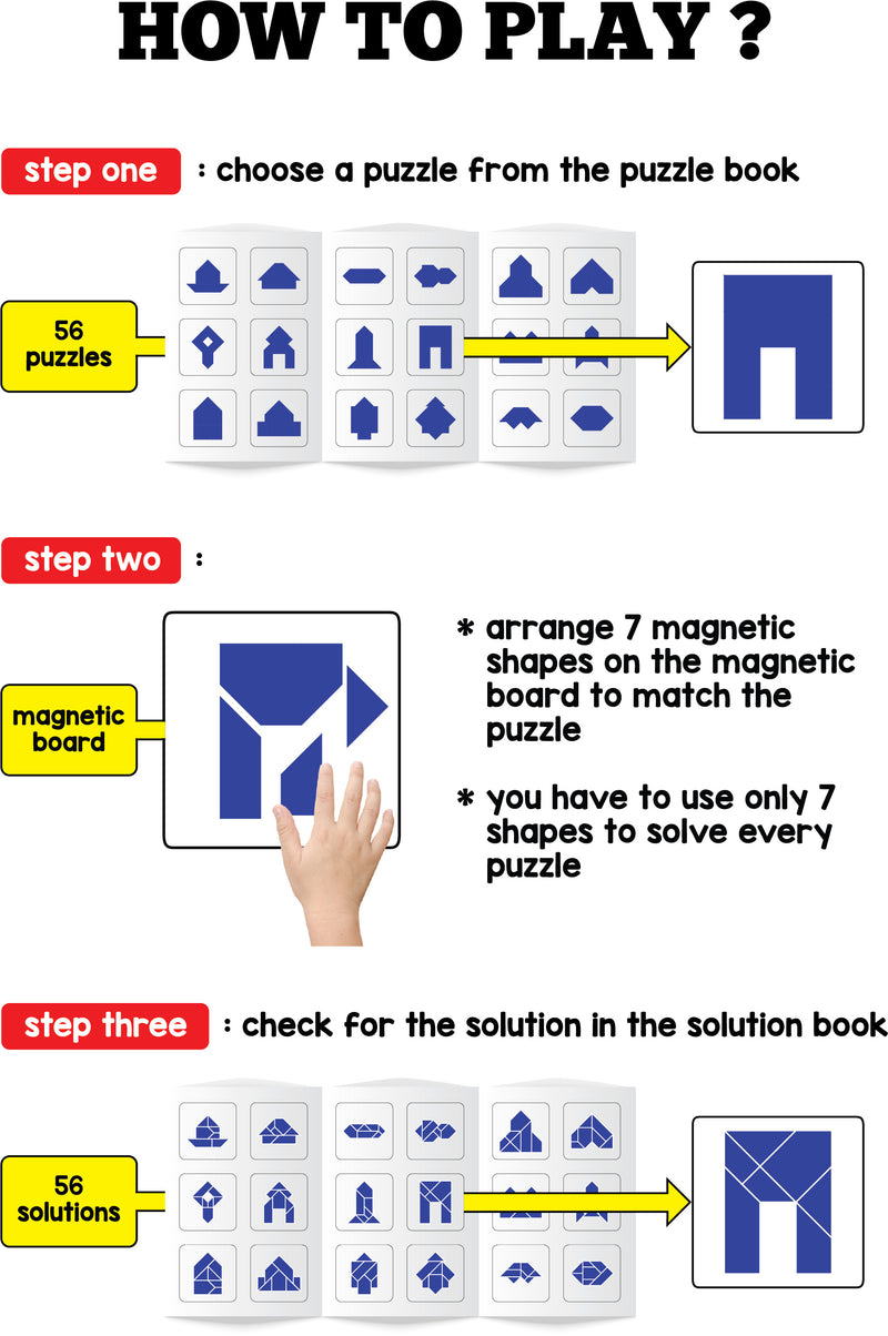 Brain Booster Type 1 (junior) - 56 puzzles designed to boost intelligence - with Magnetic Shapes, Magnetic Board, Puzzle Book and Solution Book