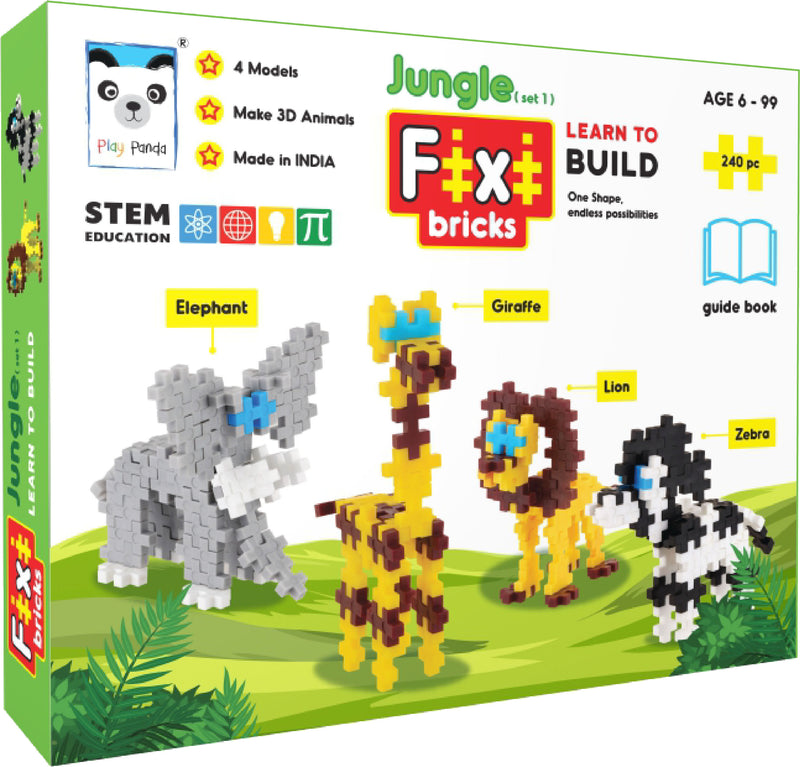 Fixi Puzzle Jungle Set 1 - 4 Make and Play Puzzles - With 240 pcs and Detailed Assembly Instructions - Small Parts (Age 6-99 Years)