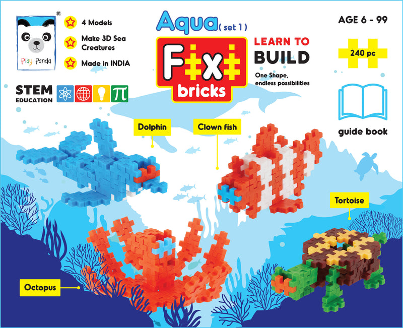 Fixi Puzzle Aqua Set 1 - 4 Make and Play Puzzles - with 240 pcs and Detailed Assembly Instructions - Small Parts (Age 6-99 Years)