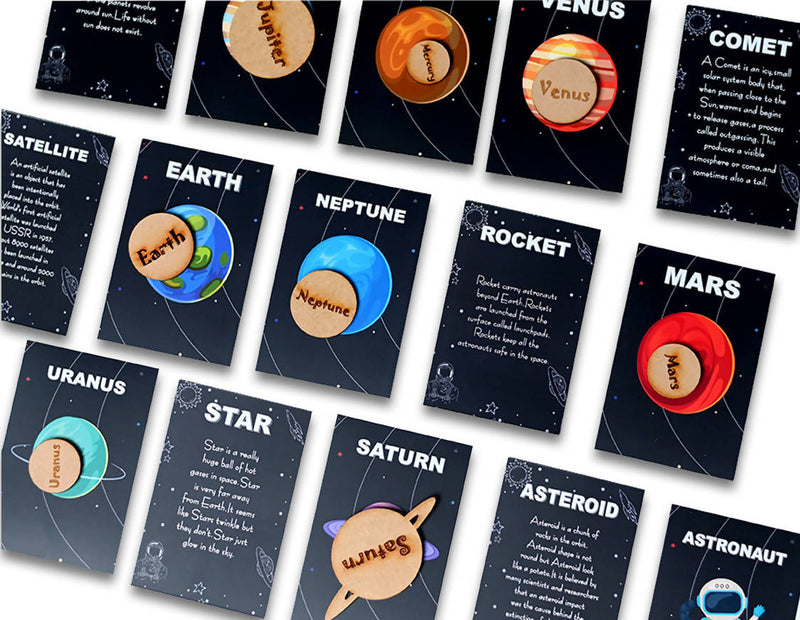 Solar System Flashcard with Space Board Activity (Contain Wooden Planets)