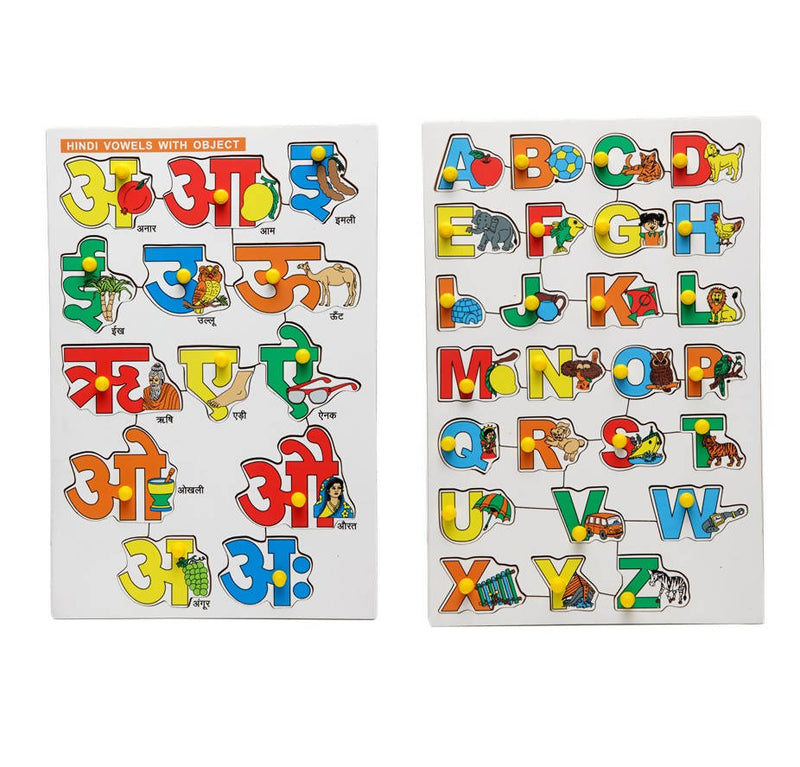 The Little boo Wooden Picture Educational Board for Kids, Hindi Vowels Puzzle & Alphabet-Puzzle (Combo of 2)