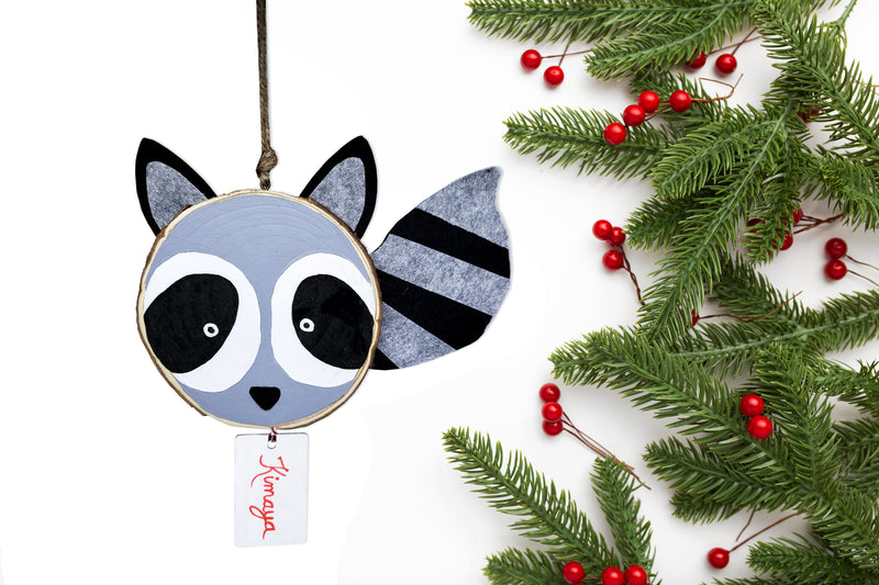 RACCOON WOOD SLICE ORNAMENT(Personalization Available )