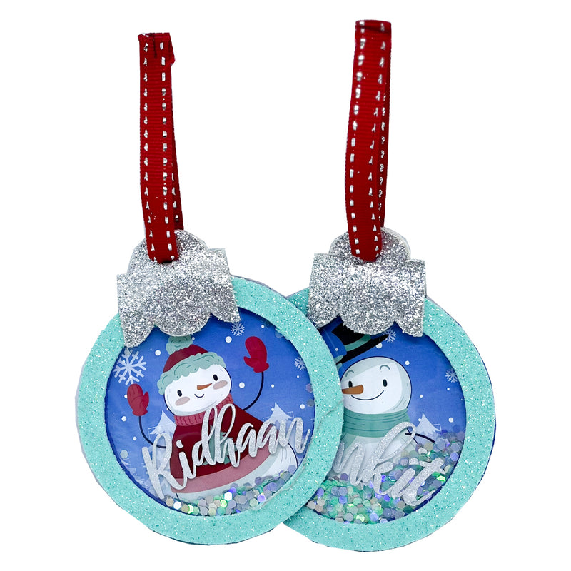 SNOMAN BAUBLE - ITS SNOW TIME -  RED - PERSONALISED ORNAMENT WITH SNOW SHAKER ( Personalization Available )