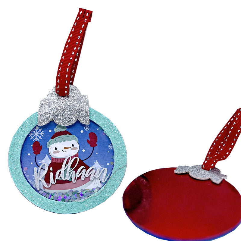 SNOMAN BAUBLE - ITS SNOW TIME -  RED - PERSONALISED ORNAMENT WITH SNOW SHAKER ( Personalization Available )