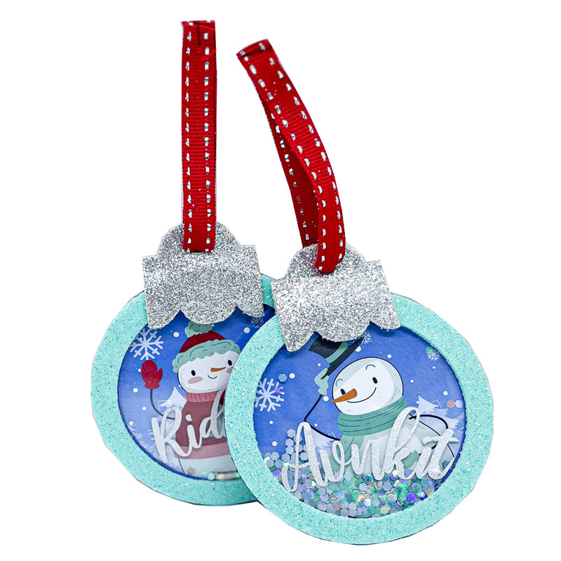 SNOMAN BAUBLE - ITS SNOW TIME -  BLUE - PERSONALISED ORNAMENT WITH SNOW SHAKER ( Personalization Available )