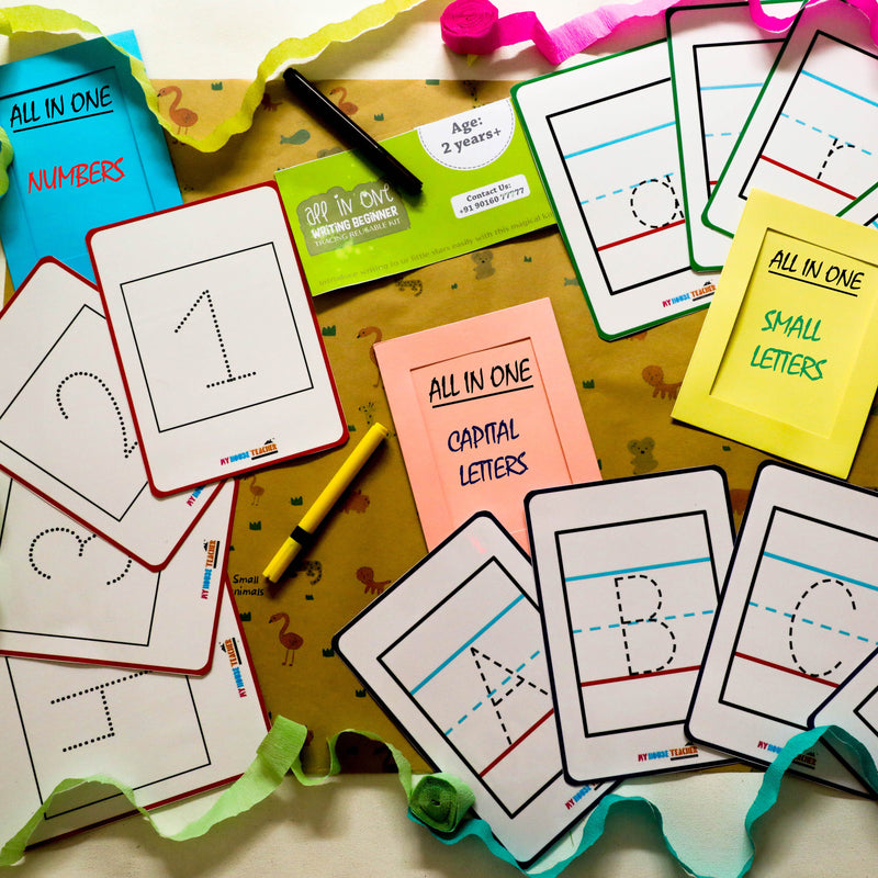 Writing beginner reusable cards set- capital, small and numbers pack in 1
