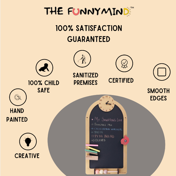 The Funny Mind Wooden Multipurpose Antique Black Chalk Board with Chalk and Duster for Kids, Adults, Home, Restaurant, and Kitchen Chalk Board for Decoration 50 X 27 cm