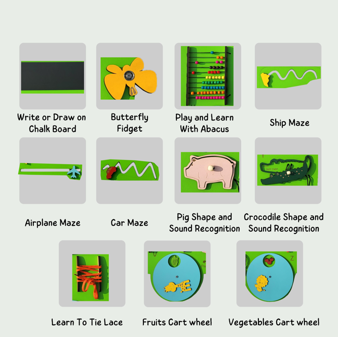 The Funny Mind Giant Talking Train with 2 Different Activity Coach Busy Board Activity Wall Panel for Kids | Montessori Sensory Wall Activity Center for Décor, Play, Learn, and Write