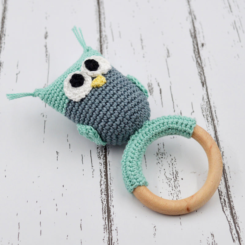 Owl Crochet Rattle - Sea Green