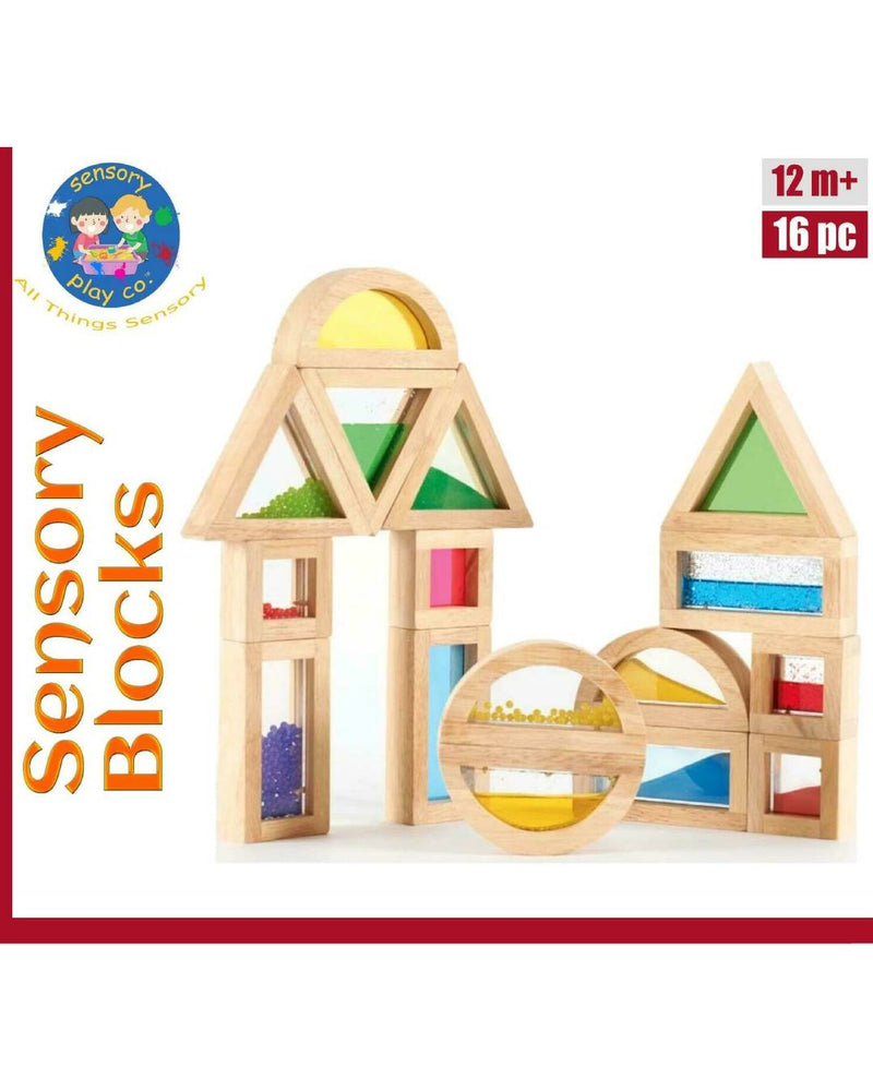 Sensory Blocks – Wooden Large Blocks with Water, Beads, Sand Inserts