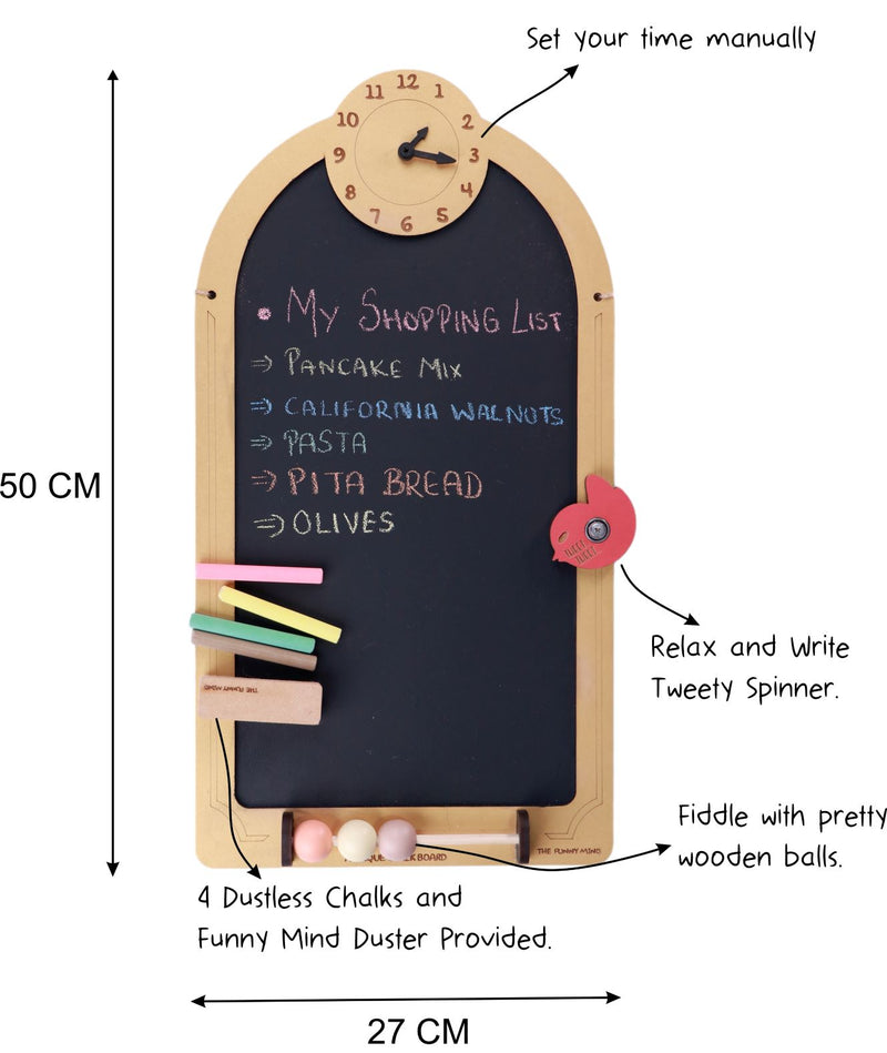 The Funny Mind Wooden Multipurpose Antique Black Chalk Board with Chalk and Duster for Kids, Adults, Home, Restaurant, and Kitchen Chalk Board for Decoration 50 X 27 cm