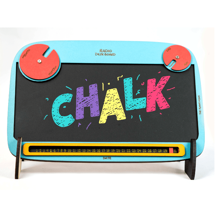 The Funny Mind Wooden Multipurpose Radio Black and Blue Chalk Board With Chalk, Duster and Stand For Kids and Adults | Doodle Board For Kids and Adults | Wooden Writing Board For Kids