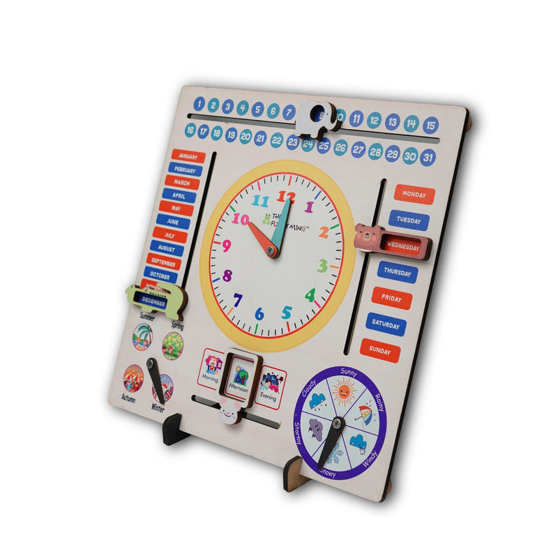 The Funny Mind 7 Activities Jumbo Teaching Clock & Calender with Weather, Days, Months, Dates, Greetings, and Seasons Board Wooden Toy Game for Kids, Toddlers, and Babies | Preschool Educational Toy | Montessori Toy