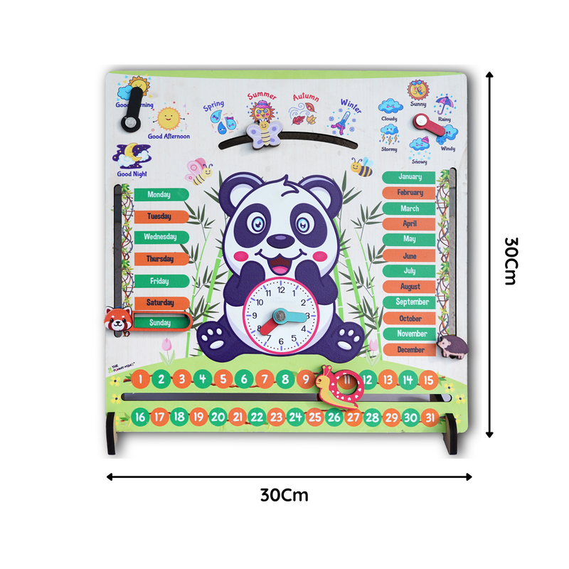The Funny Mind 7 Activities Panda Teaching Clock & Calender with Weather, Days, Months, Dates, Greetings, and Seasons Board Wooden Toy Game for Kids, Toddlers, and Babies | Preschool Educational Toy | Montessori Toy