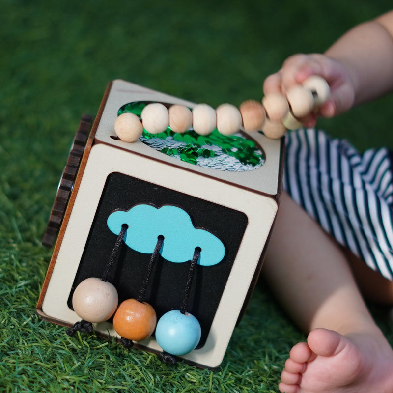 The Funny Mind Wooden Activity Busy Cube for Kids and Toddlers | Montessori Activities Game | Skill Improvement Educational Sensory Busy Board | Travel Toy for Kids and Toddlers 4 X 4 Inches