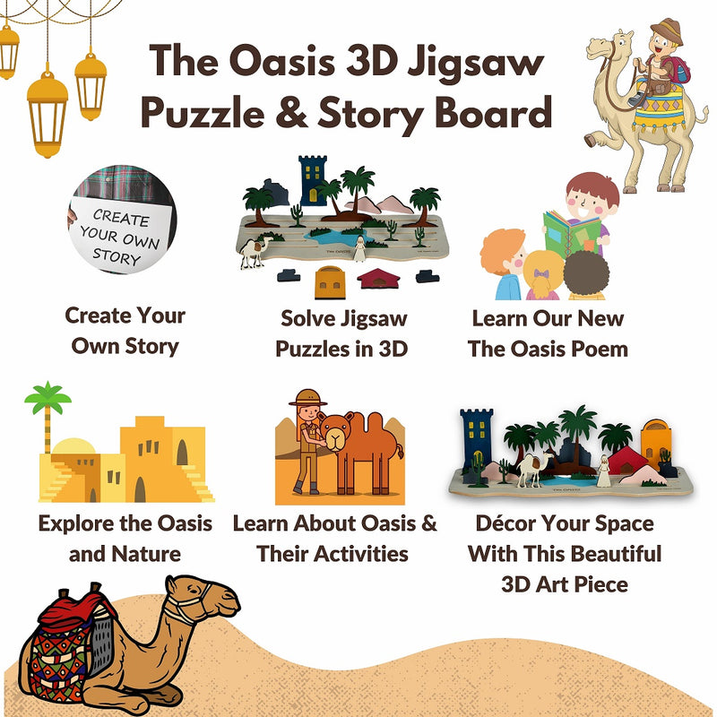 The Funny Mind 22 Pieces The Oasis Wooden Theme Board 3D Jigsaw Puzzle Create Your Own Story Educational Montessori Unique and Creative Play Toy Kit, Role Playing Games for Girls, Boys, and Toddlers