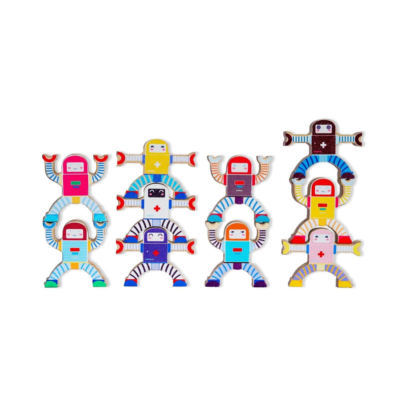 The Funny Mind Robot Theme Wood Stacking Toy Set of 10 Combo Set for Kids, Baby, and Toddlers | Wooden Toys | Educational Toys | Activity Toys| Infant and Preschool Toys