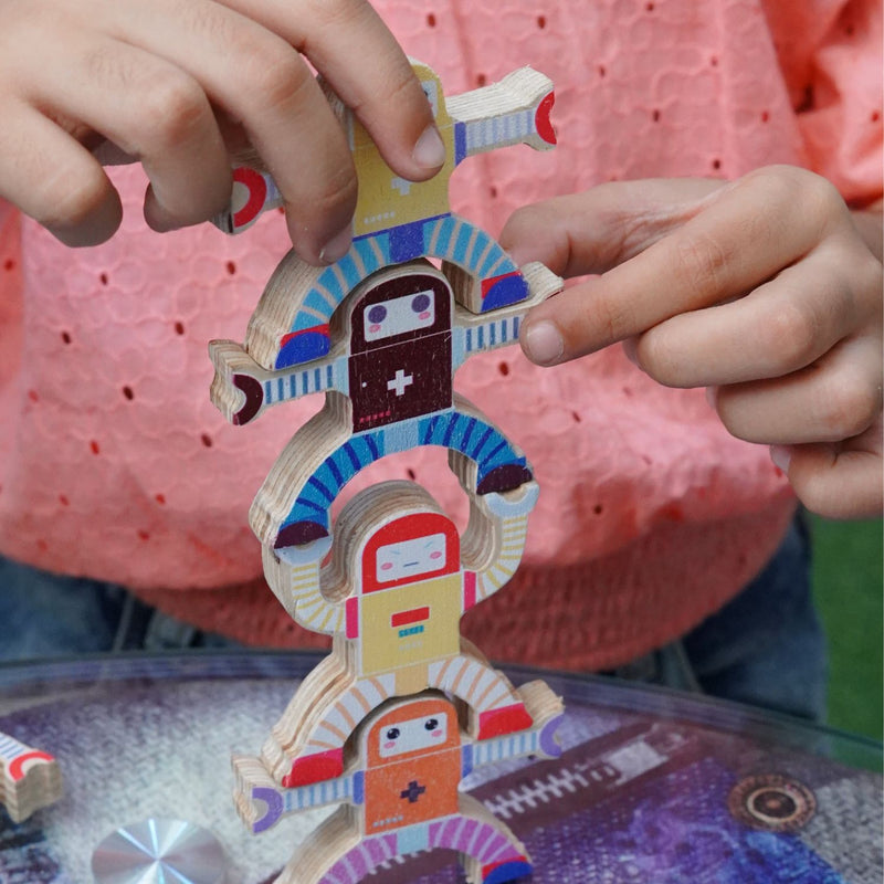 The Funny Mind Robot Theme Wood Stacking Toy Set of 10 Combo Set for Kids, Baby, and Toddlers | Wooden Toys | Educational Toys | Activity Toys| Infant and Preschool Toys