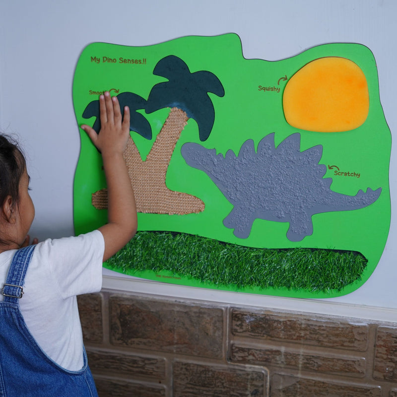 The Funny Mind Dino Sensory Wall Painting with 5 Different Sensory Touches | Pre Learning Activity Wall for Kids and Toddlers | Educational Wooden Toy for Kids-55 X 44 cm