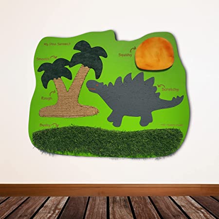 The Funny Mind Dino Sensory Wall Painting with 5 Different Sensory Touches | Pre Learning Activity Wall for Kids and Toddlers | Educational Wooden Toy for Kids-55 X 44 cm