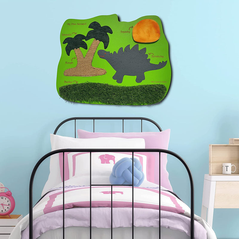 The Funny Mind Dino Sensory Wall Painting with 5 Different Sensory Touches | Pre Learning Activity Wall for Kids and Toddlers | Educational Wooden Toy for Kids-55 X 44 cm