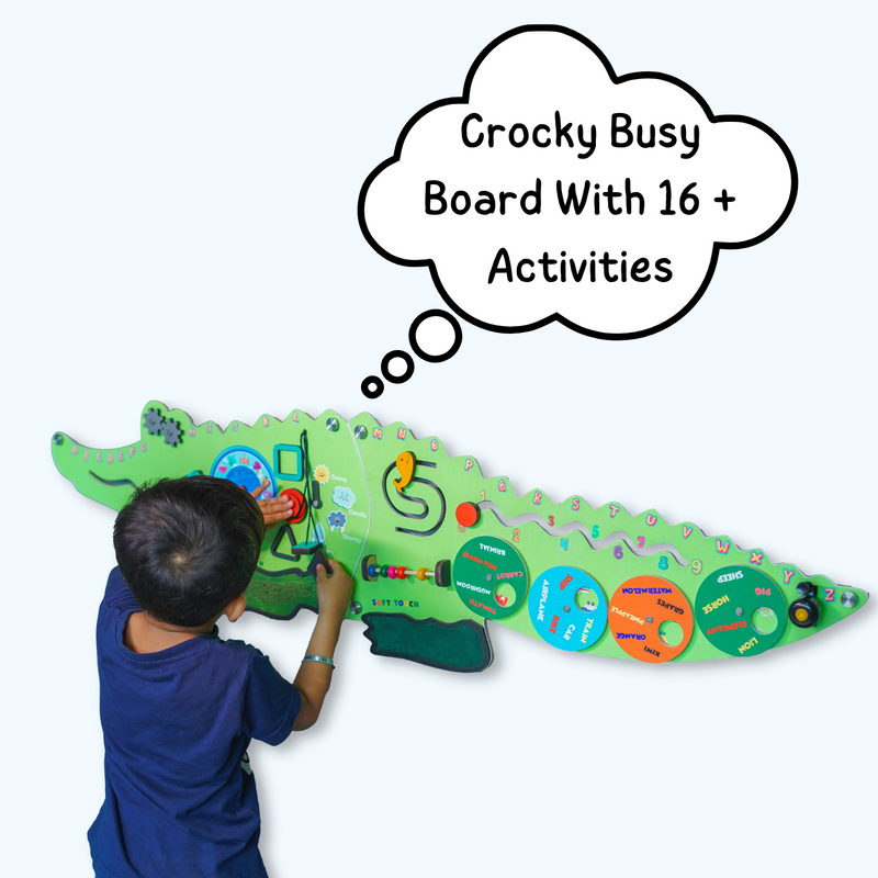 The Funny Mind Crocky Birch Wooden Activity Wall Panel for Kids and Toddlers | Montessori Activities for Home | Pre Learning Kit for Kids | Educational Toys | Free 4" Nano Wooden Puzzle with Every Order