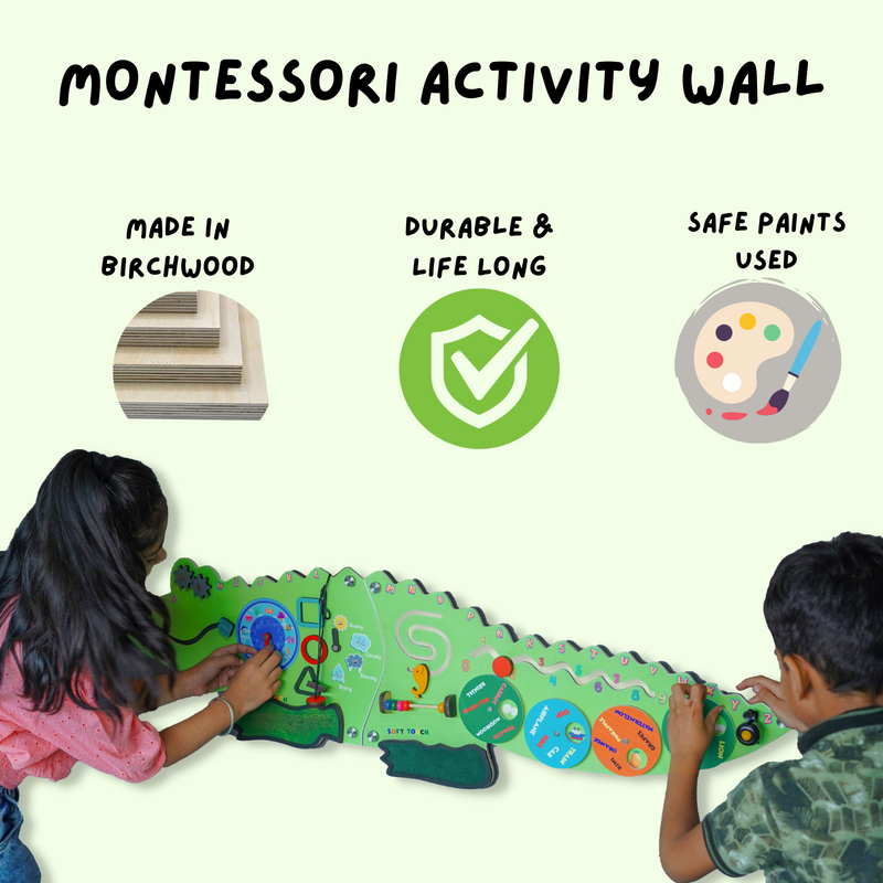 The Funny Mind Crocky Birch Wooden Activity Wall Panel for Kids and Toddlers | Montessori Activities for Home | Pre Learning Kit for Kids | Educational Toys | Free 4" Nano Wooden Puzzle with Every Order