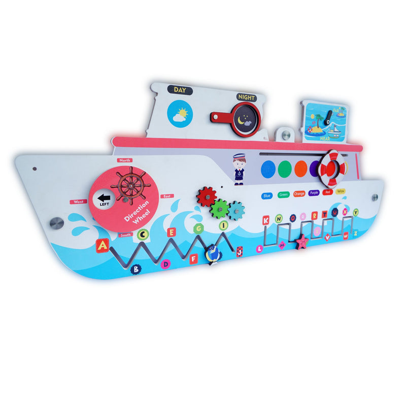The Funny Mind 7 in 1 Activities Sea Ship Rugged Busy Board For Kids and Toddlers | Activities Wall Panel For Preschool Daycare, Creche, and Play School | Montessori Educational Sensory Toy For Babies